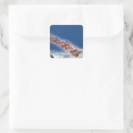 Kerstmis in vintage stijl, Kerstman vliegt met sle Vierkante Sticker