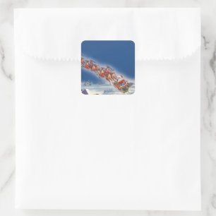 Kerstmis in vintage stijl, Kerstman vliegt met sle Vierkante Sticker