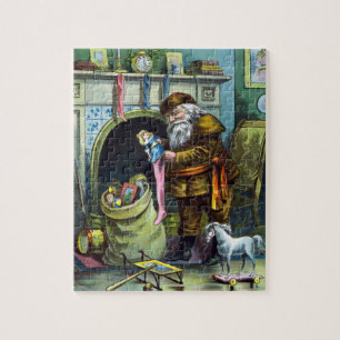 Kerstmis in vintage stijl, kerstmannen sokken met legpuzzel