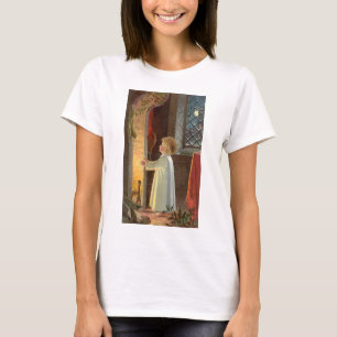 Kerstmis in vintage stijl, kind dat zich verwarmt  t-shirt