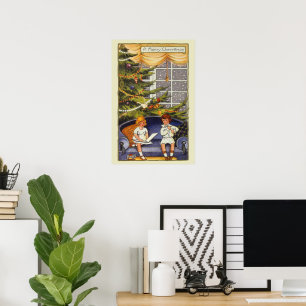 Kerstmis in vintage stijl, kinderen die op een ban poster