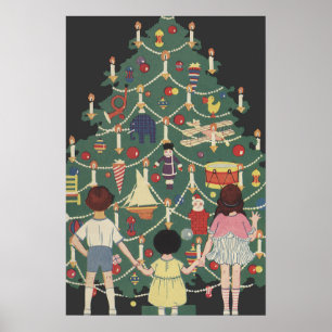 Kerstmis in vintage stijl Kinderen rond een versie Poster