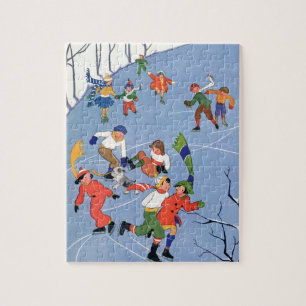 Kerstmis in vintage stijl, Kinderen schaatsen op e Legpuzzel