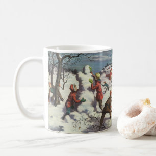Kerstmis in vintage stijl, kinderen sneeuwbalgevec koffiemok