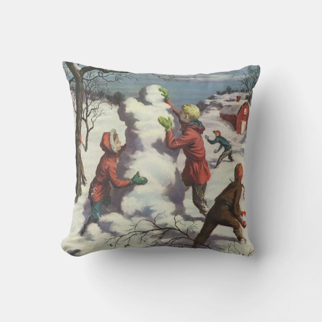 Kerstmis in vintage stijl, Kinderen sneeuwbalgevec Kussen (Voorkant)