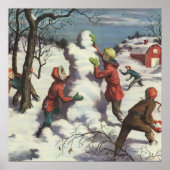 Kerstmis in vintage stijl, Kinderen sneeuwbalgevec Poster (Voorkant)