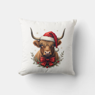 Kerstmis in vintage stijl met Highland-koe in kers Kussen