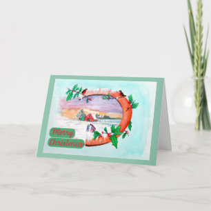 Kerstmis in vintage stijl met hoefijzer schuur kaart