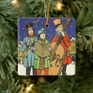 Kerstmis in vintage stijl, muzikanten die kerstlie keramisch ornament