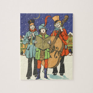 Kerstmis in vintage stijl, muzikanten die kerstlie legpuzzel