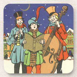Kerstmis in vintage stijl, muzikanten die kerstlie onderzetter
