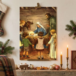 Kerstmis in vintage stijl, religieus geboortescène poster