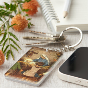 Kerstmis in vintage stijl, religieus geboortescène sleutelhanger