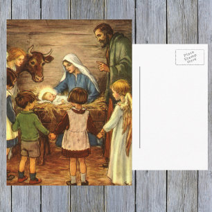 Kerstmis in vintage stijl, religieus kerstgebeuren feestdagenkaart