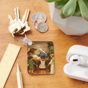 Kerstmis in vintage stijl, religieus kerstgebeuren sleutelhanger