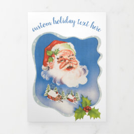 Kerstmis in vintage stijl, retro jolige kerstman drieluik wenskaart