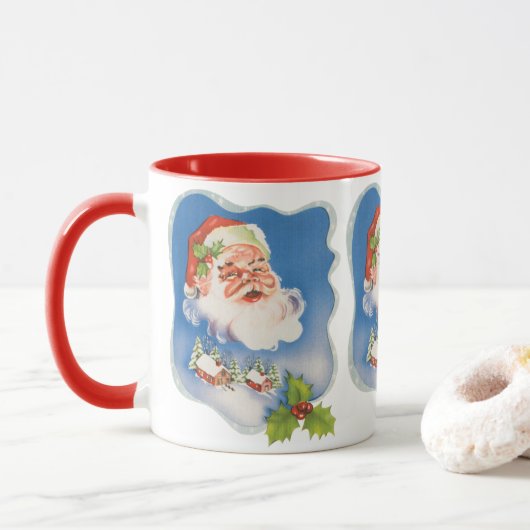 Kerstmis in vintage stijl, Retro jolige Kerstman Mok (Met donut)