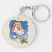 Kerstmis in vintage stijl, retro jolige kerstman sleutelhanger (Achterkant)