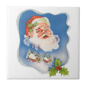Kerstmis in vintage stijl, retro jolige kerstman tegeltje