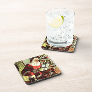 Kerstmis in vintage stijl, retro Kerstman met cade Bier Onderzetter