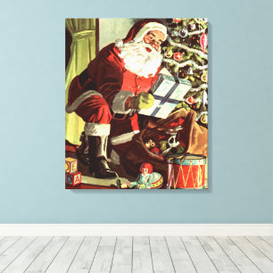 Kerstmis in vintage stijl, retro Kerstman met cade Canvas Afdruk