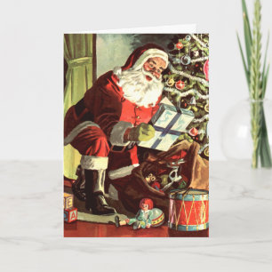 Kerstmis in vintage stijl, retro Kerstman met cade Feestdagen Kaart