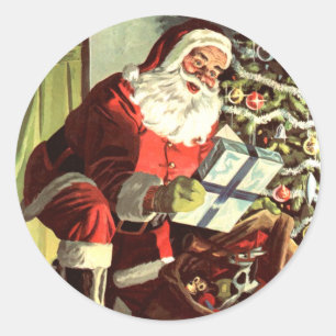 Kerstmis in vintage stijl, retro Kerstman met cade Ronde Sticker