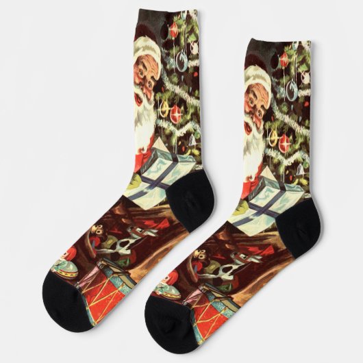 Kerstmis in vintage stijl, retro Kerstman met cade Sokken (Links)