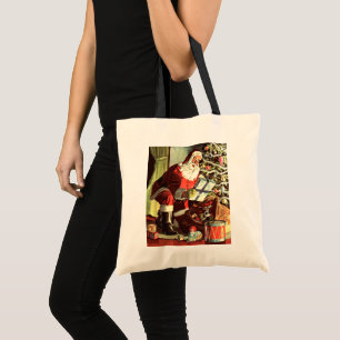 Kerstmis in vintage stijl, retro Kerstman met cade Tote Bag
