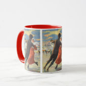 Kerstmis in vintage stijl, romantisch paar schaats mok (Voorkant links)