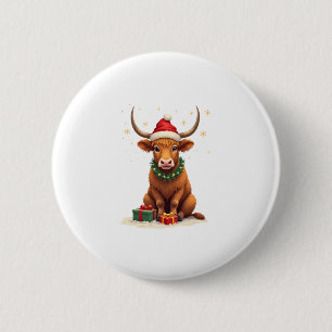 Kerstmis in vintage stijl Schotse Hoogland Koe met Ronde Button 5,7 Cm