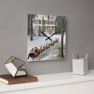 Kerstmis in vintage stijl, Sint Nicolaas met rendi Vierkante Klok