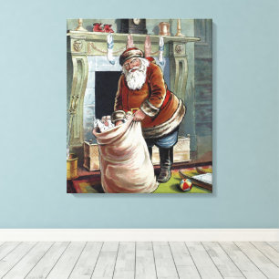 Kerstmis in vintage stijl, Sinterklaas bij de open Canvas Afdruk