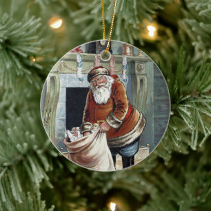 Kerstmis in vintage stijl, Sinterklaas bij de open Keramisch Ornament