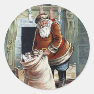 Kerstmis in vintage stijl, Sinterklaas bij de open Ronde Sticker