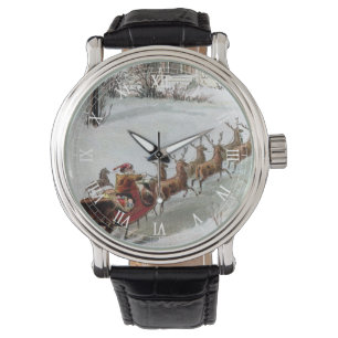 Kerstmis in vintage stijl, Sinterklaas met rendier Horloge