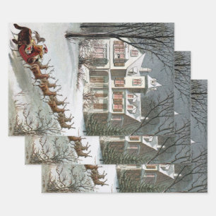 Kerstmis in vintage stijl, Sinterklaas met rendier Inpakpapier Vel