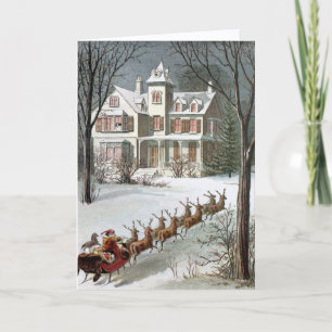 Kerstmis in vintage stijl, Sinterklaas met rendier Kaart