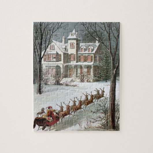 Kerstmis in vintage stijl, Sinterklaas met rendier Legpuzzel (Verticaal)