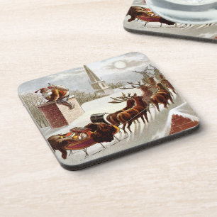 Kerstmis in vintage stijl, Sinterklaas op het dak Bier Onderzetter