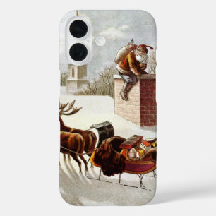 Kerstmis in vintage stijl, Sinterklaas op het dak iPhone 16 Hoesje