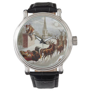 Kerstmis in vintage stijl, Sinterklaas op het dak Horloge