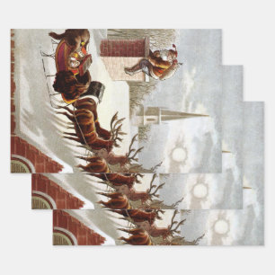 Kerstmis in vintage stijl, Sinterklaas op het dak Inpakpapier Vel