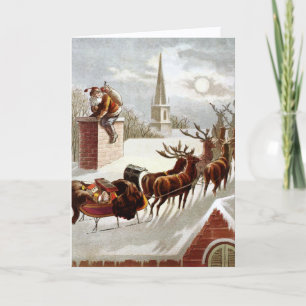 Kerstmis in vintage stijl, Sinterklaas op het dak Kaart