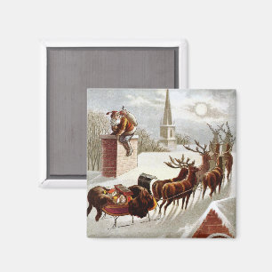 Kerstmis in vintage stijl, Sinterklaas op het dak Magneet