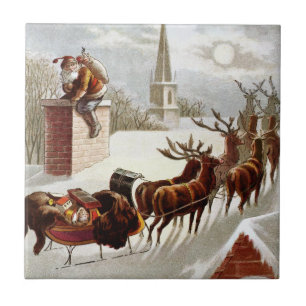Kerstmis in vintage stijl, Sinterklaas op het dak Tegeltje