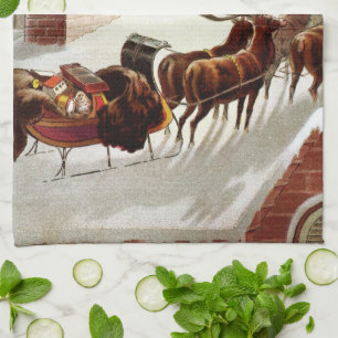 Kerstmis in vintage stijl, Sinterklaas op het dak Theedoek