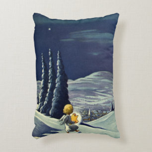 Kerstmis in vintage stijl, Sneeuw engel loopt met  Accent Kussen