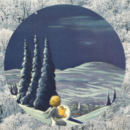 Kerstmis in vintage stijl, Sneeuw engel loopt met Ronde Sticker