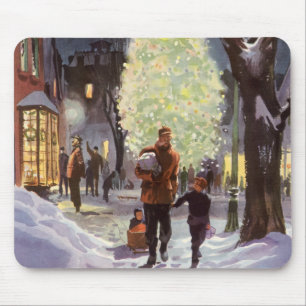Kerstmis in vintage stijl, vader die met de kinder muismat